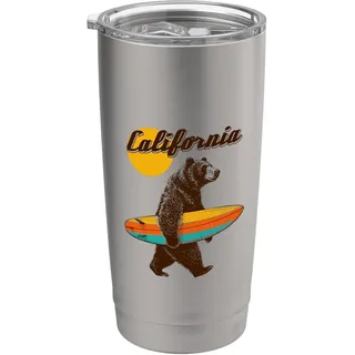 California Surf Bär Retro, Surfleben, Strand, Meer, Surfen Doppelwandiger Edelstahl-Thermobecher
