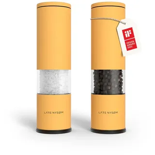 LARS NYSØM Salz und Pfeffermühle Set Manuell mit einstellbarem Keramikmahlwerk I Edelstahl Pfeffermühle und Salzmühle I Design Gewürzmühlen Set (2 Stück) (Mustard Yellow)
