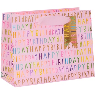 Glick Luxus-Geschenktüte – Happy Birthday Landschafts-Geschenktüte, Pink, Medium, 175 x 225 x 100 mm