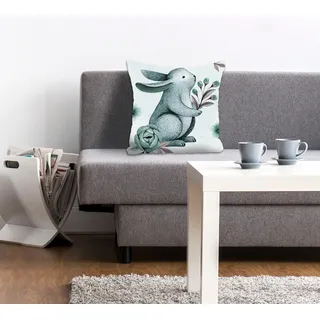 queence Dekokissen »Sirius« mit einem Hasen mit Blumen, blau