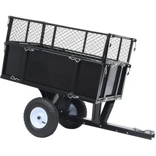 Tidyard Kippanhänger Rasentraktor Kippanhänger mit Gitter und Abnehmbaren Seitenwänden, 150 KG Tragkraft, Schwarz, 130 x 52 x 87 cm