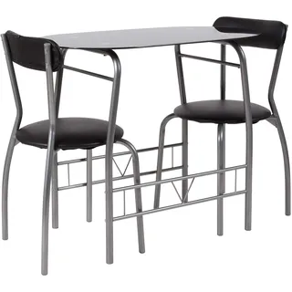 Flash Furniture Glas-Esstisch und Stühle, Metall, schwarz, 3-teiliges Set