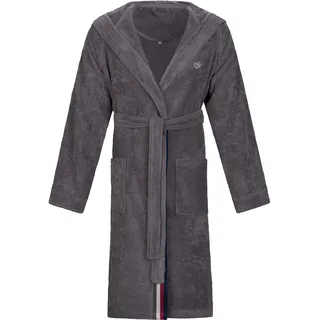 Bugatti Herrenbademantel »Decimo, ideal für Sauna & Spa, Hotelbademantel, Morgenmantel« mit Kapuze & farbiger Kantenblende, reine Baumwolle, grau
