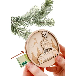 JoliCoon Geldgeschenk Weihnachten - Exklusives Geldgeschenk Weihnachten zum Aufhängen am Weihnachtsbaum - 9 x 9 cm aus Holz gefertig und in 4 Schichten handverklebt