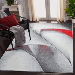 SAFAVIEH Modern Teppich für Wohnzimmer, Esszimmer, Schlafzimmer - Hollywood Collection, Kurzer Flor, Grau und Rot, 122 X 183 cm