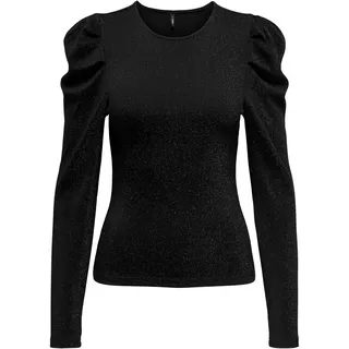 ONLY Damen Onlrich L/S Puff JRS Top, Black/Detail:Black Glitter, Medium