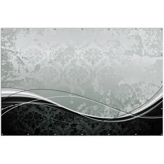 Wallario XXL Outdoor-Poster für Garten oder Balkon, Motiv Grau-schwarze Schnörkelei mit Wellen, in ca. 300 x 200 cm - Schwarz