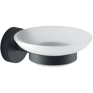 Gedy G-Osaka Seifenschale, Farbe Schwarz, Komponenten aus Cromall®, Edelstahl und Behälter aus satiniertem Glas, Maße 5,6 x 10,8 x 12,5 cm, Design R&E
