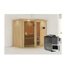 KARIBU Sauna »Paide 2«, inkl. 9 kW Bio-Kombi-Saunaofen mit externer Steuerung, für 3 Personen - beige