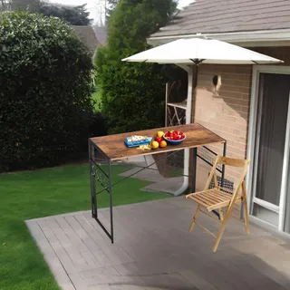 FurnitureR Klapp-Esstisch 100x50cm - Retro Design mit Haken & Stahlgestell, faltbar für Gartenpicknick, 50kg, nur 5,5cm flach