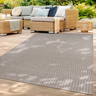 TT Home In-& Outdoorteppich Wetterfest Terrasse Balkon Esszimmer Boho Motiv Moderner Skandi Look Unifarben Größe 150 cm Quadrat - Beige