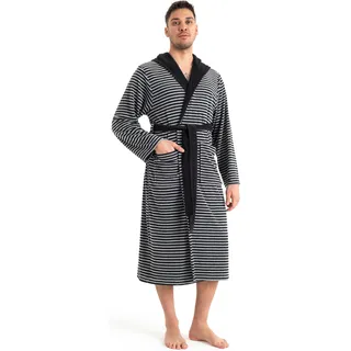 KangaROOS Herrenbademantel "Luana, ideal für Sauna & Spa, Hotelbademantel, Morgenmantel" 1 Stk. Streifen - Bademantel für Herren, gestreift, S-4XL, schwarz, grau
