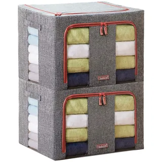 MHTECH Set mit 2 Stück Faltbare Quilt Aufbewahrungstasche -zum Aufbewahren von Quilt,Kissen,saisonale Kleidung,Wasserdicht und staubdicht mit großem transparentem Fenster,Eingebaute Metallhalterung