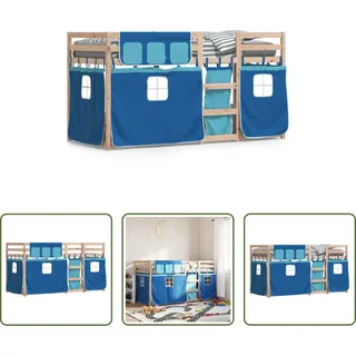 The Living Store Etagenbett mit Vorhängen Blau 80x200 cm Massivholz Kiefer - Blau