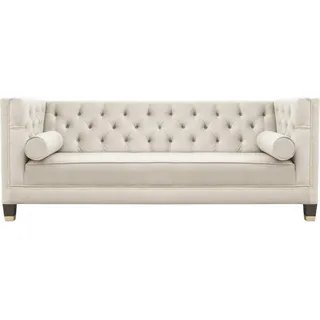 Luxus Beige Chesterfield Samt Dreisitzer Polster Möbel Hotel Wohnzimmer Praxis - Beige