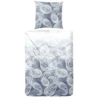 Hahn Mako-Satin Bettwäsche Paisley Muster Silber Anthrazit 135x200 cm + 80x80 cm - Grau