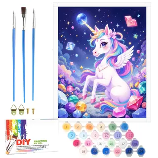 Nilnewuh Einhorn Malen Nach Zahlen für Kinder ab 6 Jahre, Junior und Erwachsene Anfänger, 40x50cm Großes DIY Gemälde Basteln Set mit Leinwand Pinseln Acrylfarben, Painting Kit für Mädchen Geschenke