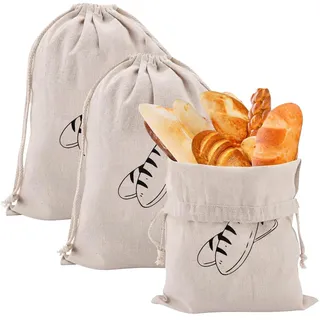 3 StüCk Leinenbeutel FüR Brot,Ungebleicht,40 X 30 Cm,Mit Kordelzug;Brotbeutel Leinen,Brotbeutel Aufbewahrung Frischhalten,Geeignet FüR Brot,Baguettes,Selbstgebackenes Brot Und Andere Lebensmittel