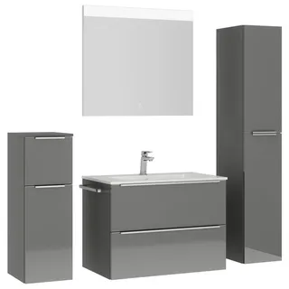 Nobilia Badezimmer , Edelstahlfarben, Schieferfarben , Metall , 5-teilig , 5 Fächer , 3,2 Schubladen , F , 141 cm , Goldenes M, Made in Germany , Griffeauswahl, hängend, Zusatzausstattung erhältlich, Typenvielfalt , Badezimmer, Badmöbelsets & Badmöbelserien, Badmöbel-Sets