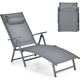 Costway Sonnenliege Klappliege 200 x 61 x 73 cm Grau