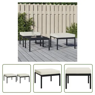 The Living Store Gartenhocker mit Sandfarbigen Kissen 2 Stk. 60x60x35 cm Stahl - Schwarz