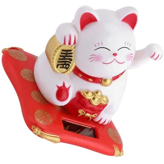 Glückskatze Winkekatze Japanisch Maneki Neko Fortune Reichtum Solar Powered Haus Auto Büro Dekoration(Weiß)