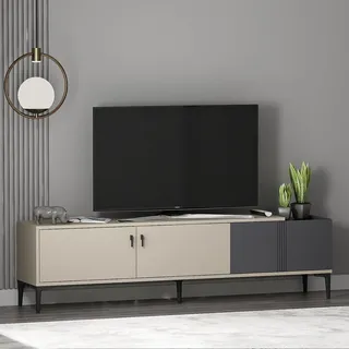 HOMIDEA Modena TV-Lowboard 180 cm - TV-Schrank mit Türen und Stauraum - Modernes TV-Möbel im skandinavischen Design für das Wohnzimmer - Beige/Anthraz