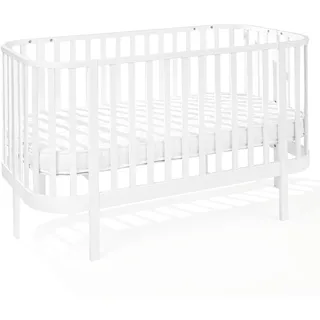 ATB MEBLE Gitterbett mit Matratze 140x70 cm - 2in1 Babybett Kinderbett umbaubar - GRAND Beistellbett Baby - Bett Baby Mitwachsend - Jugendbett - Weiß - Weiß