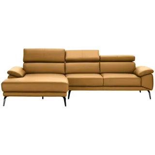 Novel Ecksofa , Senfgelb , Metall , Echtleder , Rindleder , Ottomane links, L-Form , 295x187 cm , Typenauswahl, Lederauswahl, Stoffauswahl, seitenverkehrt erhältlich, Hocker erhältlich, Rücken echt , Wohnzimmer, Sofas & Couches, Wohnlandschaften, Ecksofas