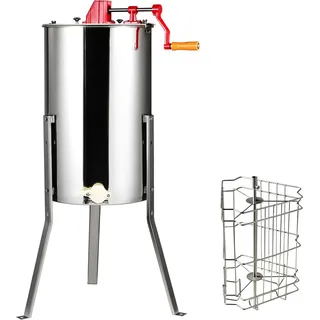 SucceBuy Manuelle Honigschleuder, 2/4-Rahmen-Honigschleuder, Bienenzuchtextraktion aus Edelstahl, Wabentrommel mit Deckel, Imkerei-Zentrifugenausrüstung, höhenverstellbarer Ständer - Silber