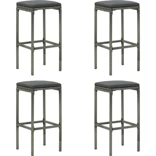 The Living Store Barhocker mit Kissen 4 Stk. Grau Poly Rattan - Grau