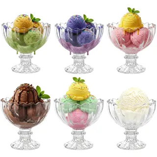 TOLASTO Set mit 6 Dessertschalen aus Glas, 210 ml, klare Eisschalen, Eisbecher, Garnelen-Cocktailgläser, Trifle-Schüssel aus Glas, Servierschale für Eis, Desserts, Pudding, Vorspeisen, Salat, Obst