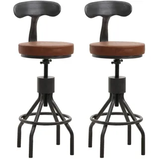 Mendler 2er-Set Barhocker höhenverstellbar drehbar  Fußablage Stahl Kunstleder Braun