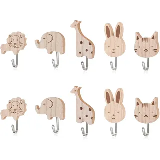 Alriedy 10 Stück Kleiderhaken Kinder Kindergarderobe Haken – Tier-Wandhaken Aus Holz, Selbstklebend Für Kinderzimmer, Schlafzimmer (10pcs Ganzkörper-Modell)