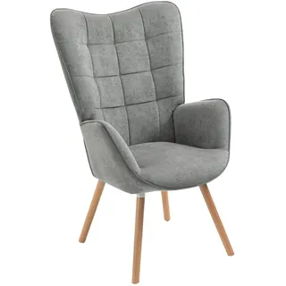 MEUBLE COSY Sessel Relaxsessel Lehnstühle Polstersessel Einzelsofa mit Holzbein Ohrensessel für Wohnzimmer Schlafzimmer Büro Vanity, Stoff, Grau