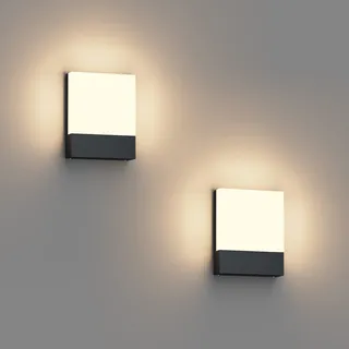 Klighten 2 Stück 24W LED Außenwandleuchte, Wasserdicht IP65 Wandleuchten Außen/Innen, Aluminium Modern Außenleuchte Außenleampe Wand für Terrasse Garten, 1500 Lumen, Anthrazit, Warmweiß 2700-3000K
