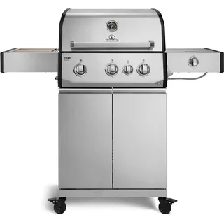 BURNHARD® FRED Deluxe Gasgrill 3-Brenner, Edelstahlrost, Edelstahl | 900°C Infrarot-Zone, Heckbrenner, Seitenkocher, Aludruckguss-Edelstahl-Brennkammer, 17.45 kW Leistung