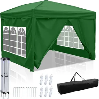 Izrielar Faltpavillon 3x3 m wasserdicht – Pavillon faltbar mit UV-Schutz 50+, Gartenzelt & Partyzelt mit 4 Seiten, ideal für Garten, Camping, Hochzeit & Strand Grün - Grün