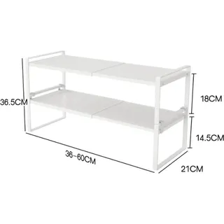 Ausziehbares Küchenregal - Stapelbarer Regal Organizer 2er Set - Gewürzregal für Arbeitsplatte - Für Küche und Bad - Weiß