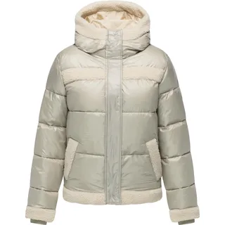 Winterjacke RAGWEAR "Winterjacke Editah Shiny YOUMODO", Damen, Gr. S, beige (bone), Obermaterial: 100% Polyester PES.  Obermaterial: Futter: 100% Polyester PES. 100% Polyester PES., oversize hüftlang, hoch geschlossener Ausschnitt, eng Rippstrickbündchen, Jacken Winterjacke, Jacke mit Plüsch-Details und glänzender Optik