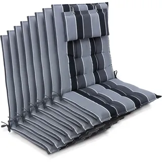 Beautissu 8er Set Sun-HL Hochlehner Auflage 120x50x8cm Anthrazit-Gestreift