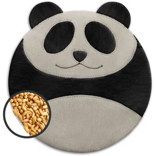 LESCHI 4 Kammer Körnerkissen - mikrowellengeeignetes Wärmekissen - ideal als natürliche Hilfe bei Bauch- und Regelschmerzen - aus natürlicher Bio Baumwolle & Bio Weizen - Panda, Schwarz