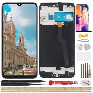 YHX-OU 6.6" Schwarz + Rahmen Display für Samsung Galaxy A10 A105F A105FN LCD Display Touchscreen Ersatz Bildschirm Glas Assembly mit Werkzeug + 1 Stück Schutzfolie