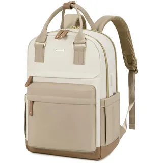 LOVEVOOK Rucksack Damen, 15,6 Zoll Laptop Schulrucksack Reiserucksack Wasserdicht Arbeitstasche Backpack Women Groß Schultasche Teenager Mädchen Elegant für Schule Uni Reise Arbeit Büro, Beige