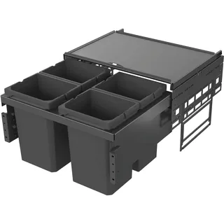 VAUTH-SAGEL Envi Space Einbau Mülleimer 4 Fächer, Vollauszug Abfalleimer mit Dämpfung und integrierten Selbsteinzug 4x 10 Liter, Kunststoff lavagrau