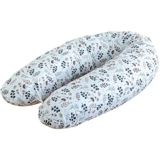 LOOLAY Schwangerschaftskissen - Stillkissen 190 cm - Seitenschläferkissen 100% Baumwolle - mit Abnehmbarem Bezug - Schwanger Kissen für Schlafen (Blumen Braun)