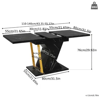 Ausziehbare Esstisch - Lounge-Tisch - Küchentisch - Esstisch - Terrassentisch - Aussehen wie Marmor