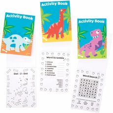 Baker Ross FE530 Mini-Aktvitätsbücher mit Dinosaurier-Motiven, 12 Stück, inklusive Puzzles, Aufkleber, Punkt-zu-Punkt und Malseiten für Kinder