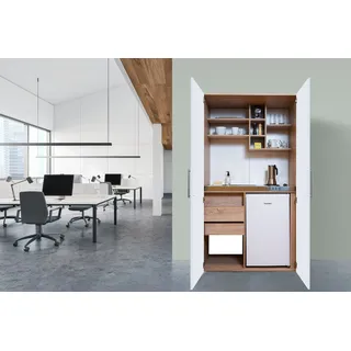 Respekta Schrankküche Kühlschrank Mikrowelle links weiß