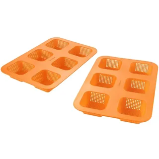 Betty Bossi Mini Brötchen Backform aus Silikon, 2er Set für 12 Mini Brötchen, Muffins & Törtchen, Perforiert, Antihaft, Hitzebeständig bis 220°C, Für 500g Mehl Rezepte, Rechteckig, Orange